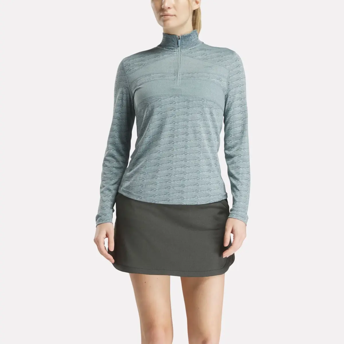 Damen-Golfpullover mit langen Ärmeln, Engineered Vector Jacquard und 1/4-Reißverschluss