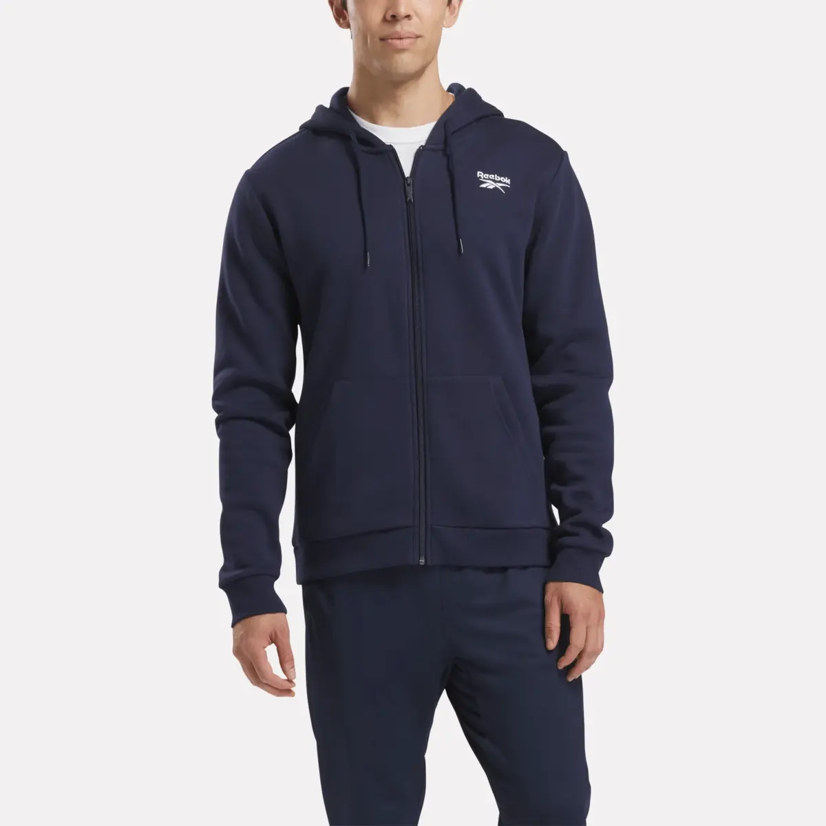 Herren-Fleece-Hoodie mit kleinem Reebok-Logo und durchgehendem Reißverschluss