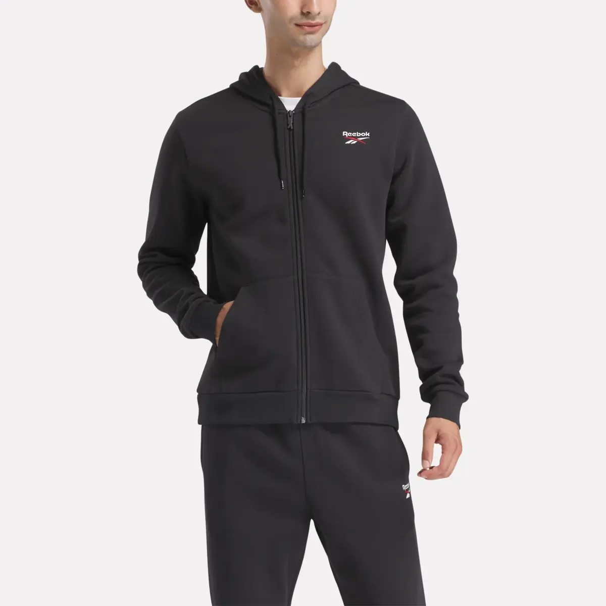 Herren-Fleece-Hoodie mit kleinem Reebok-Logo und durchgehendem Reißverschluss
