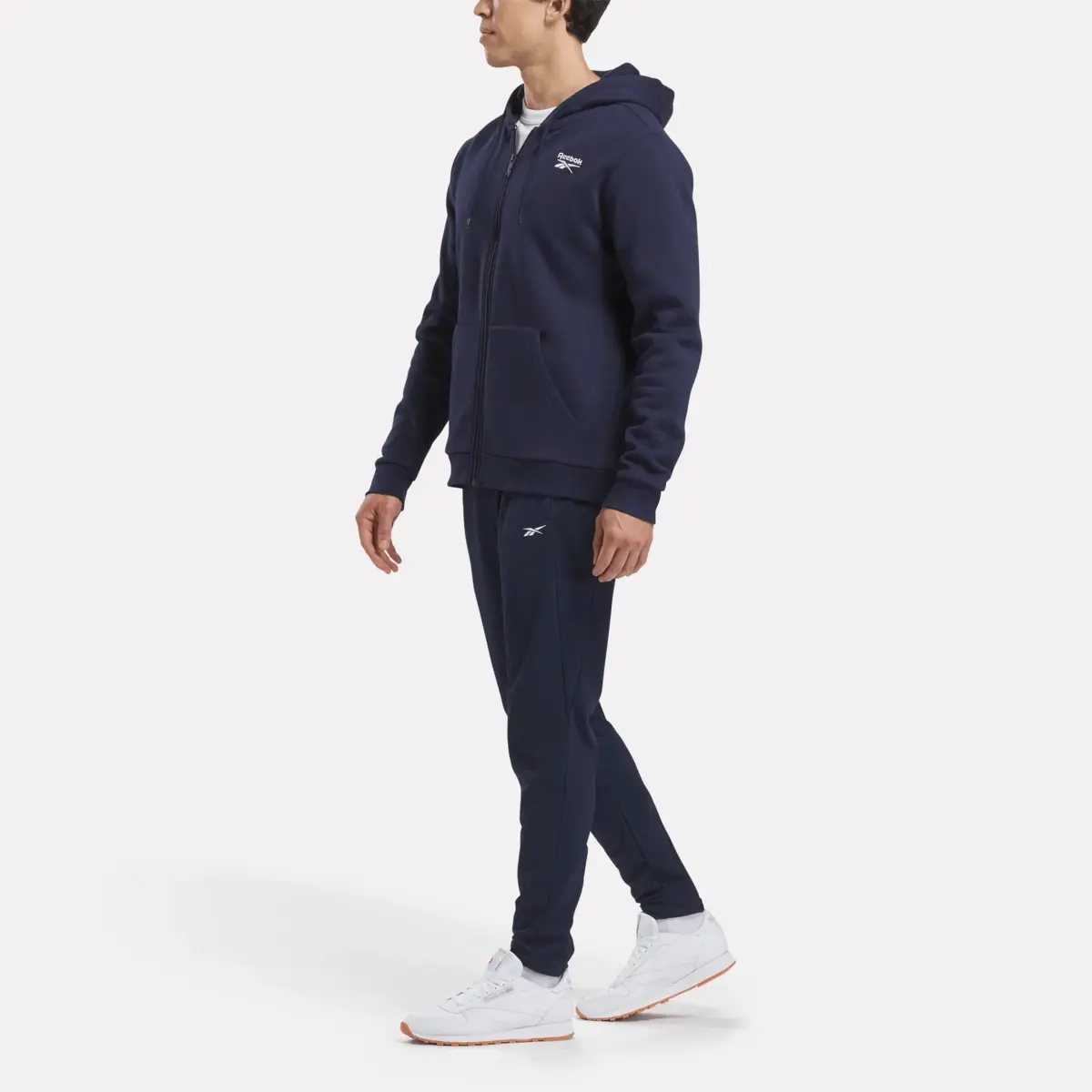 Herren-Fleece-Hoodie mit kleinem Reebok-Logo und durchgehendem Reißverschluss