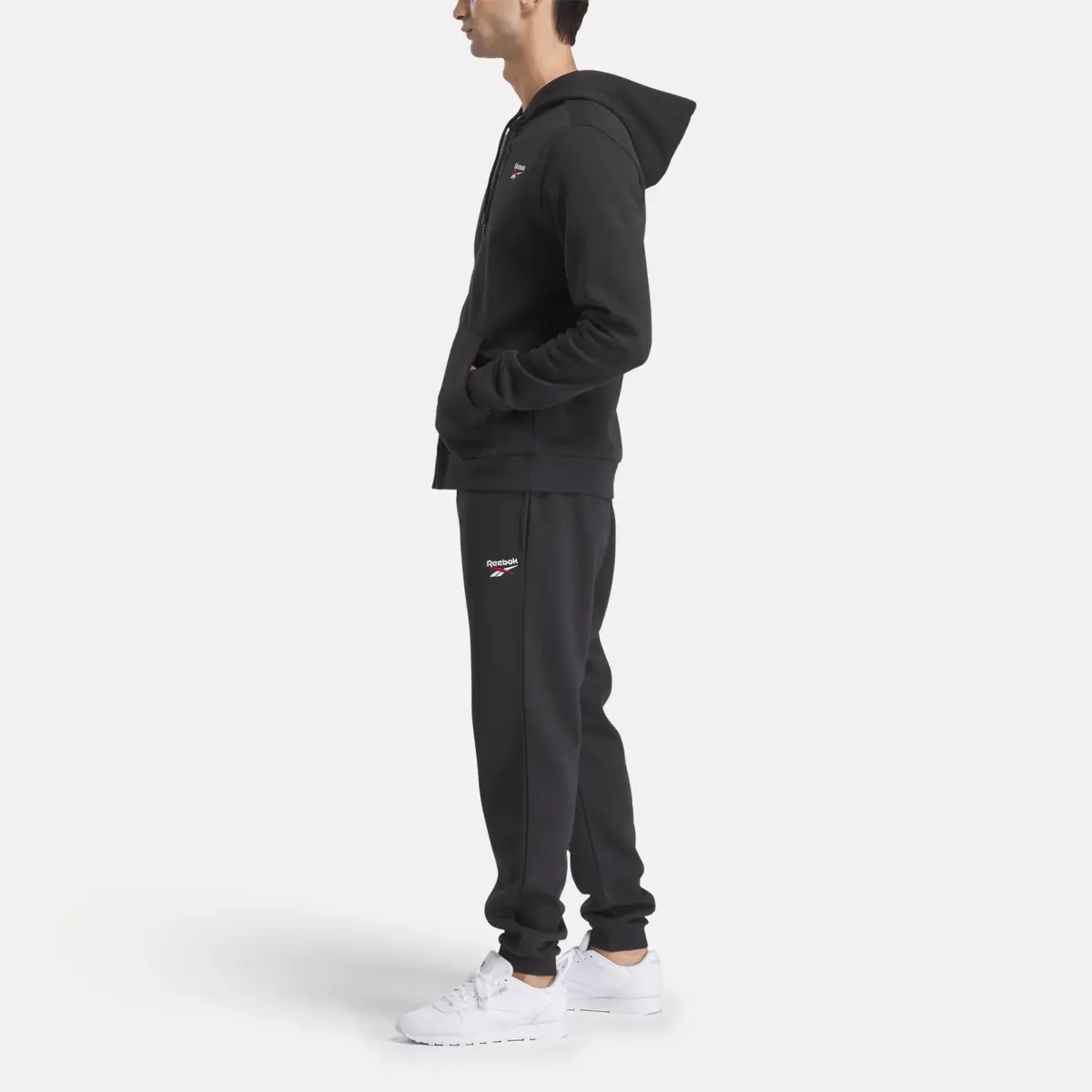 Herren-Fleece-Hoodie mit kleinem Reebok-Logo und durchgehendem Reißverschluss