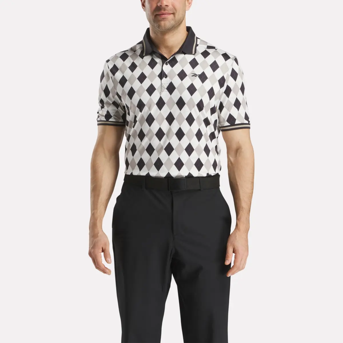 Herren-Kurzarm-Polohemd mit Argyle-Print und geripptem Saum