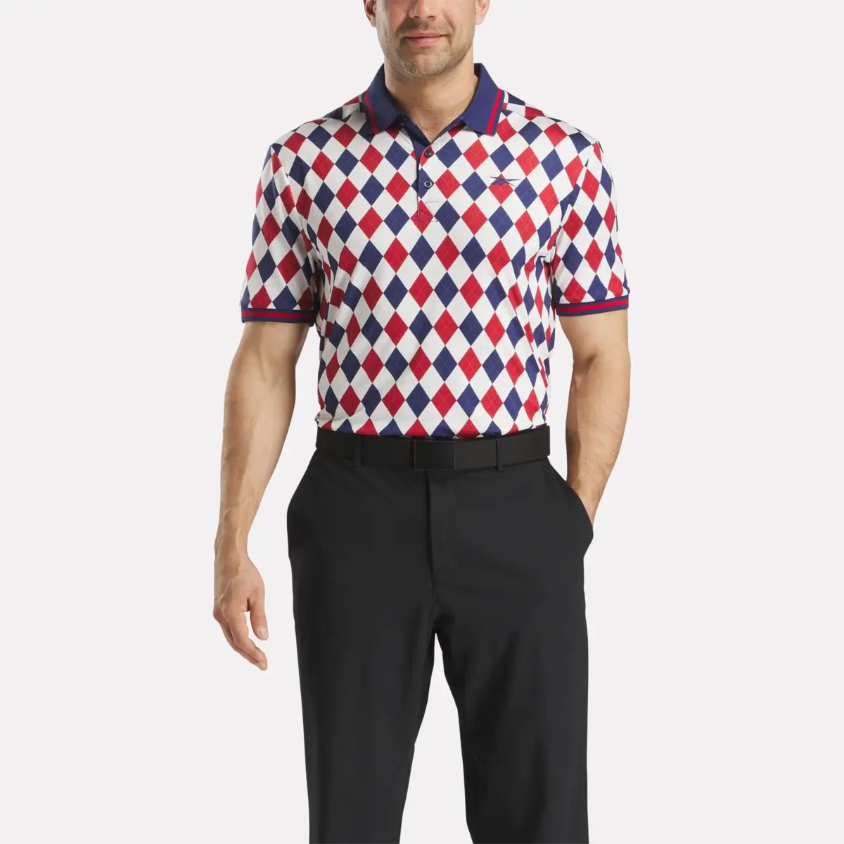 Herren-Kurzarm-Polohemd mit Argyle-Print und geripptem Saum