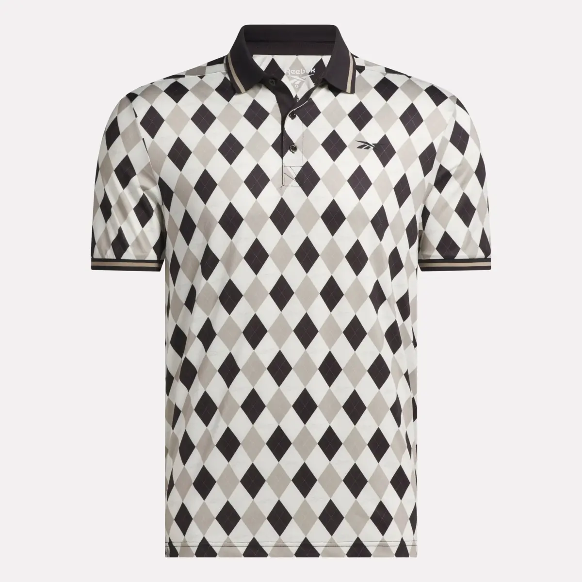 Herren-Kurzarm-Polohemd mit Argyle-Print und geripptem Saum Herren-Kurzarm-Polohemd mit Argyle-Print und geripptem Saum