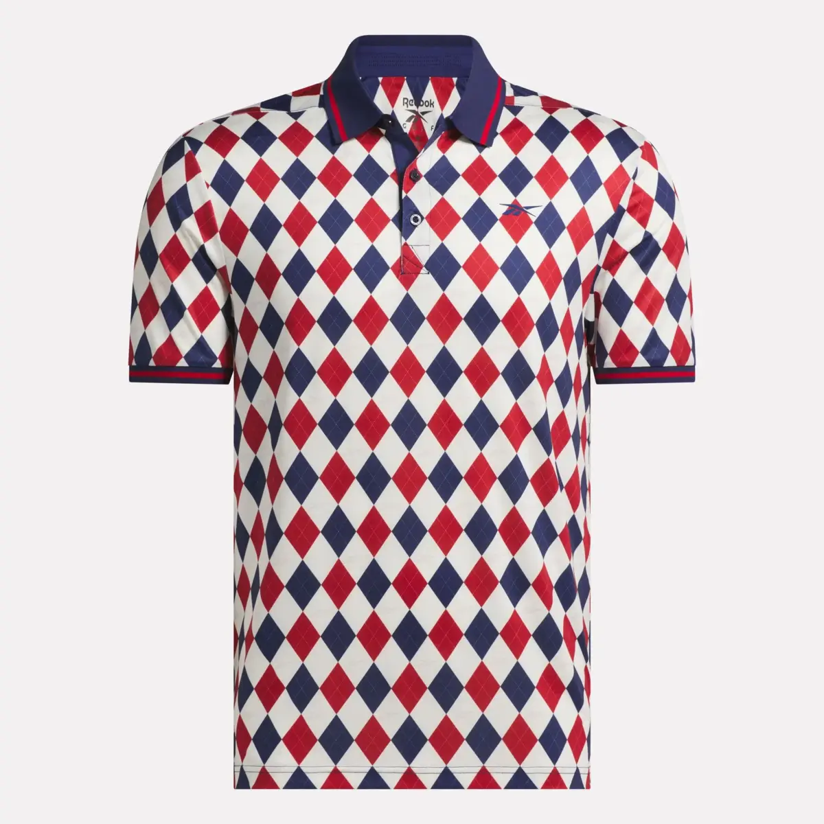Herren-Kurzarm-Polohemd mit Argyle-Print und geripptem Saum Herren-Kurzarm-Polohemd mit Argyle-Print und geripptem Saum