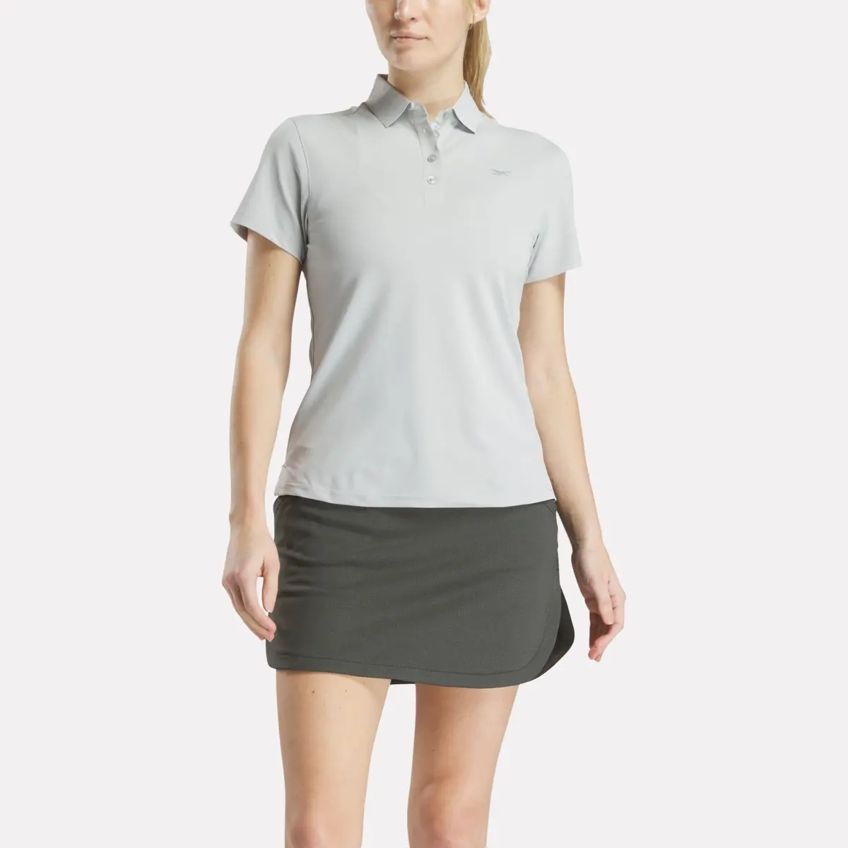Kurzärmeliges Stretch-Piqué-Poloshirt mit Knopfleiste für Damen