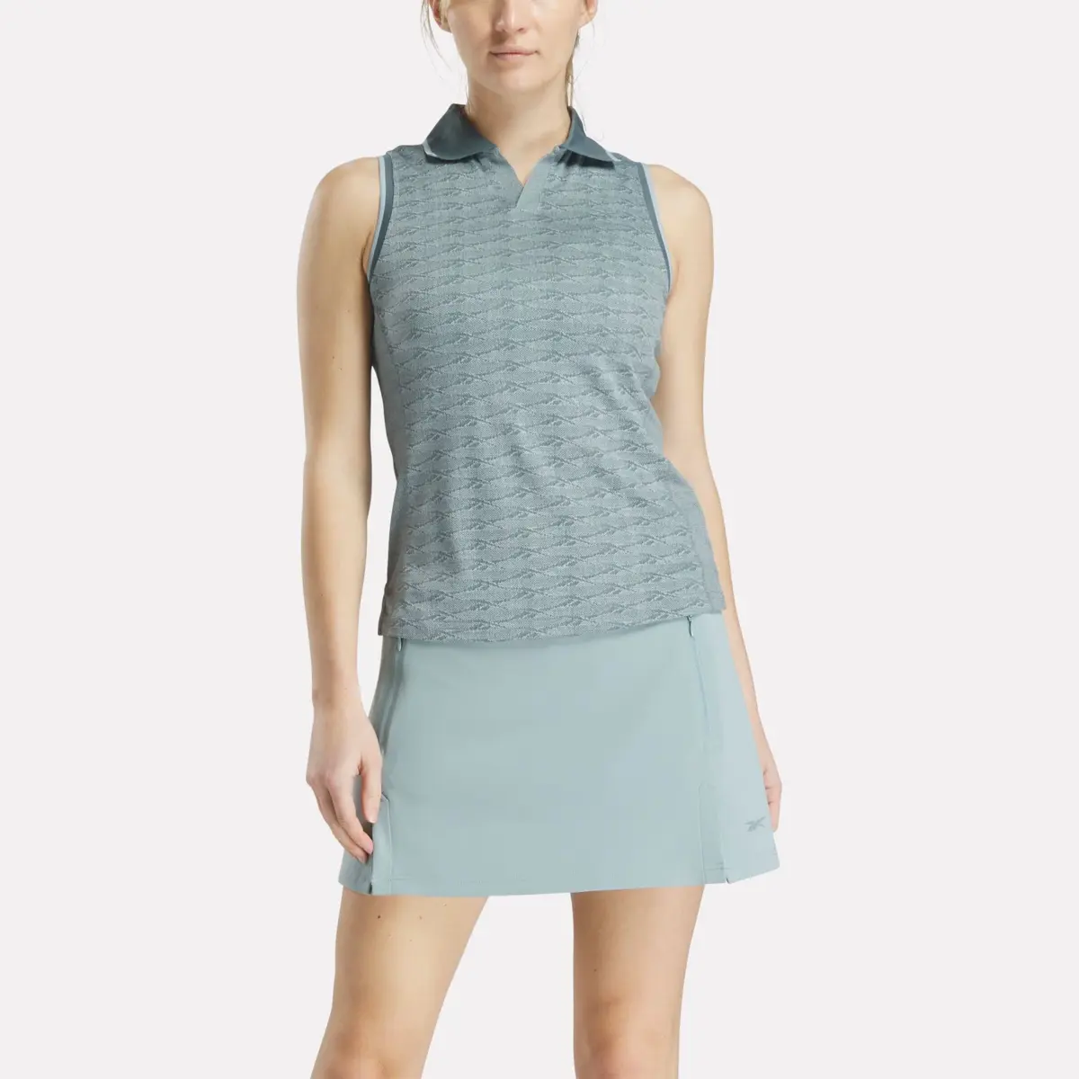 Ärmelloses Golf-Poloshirt für Damen mit tonalem Vector-Jacquard